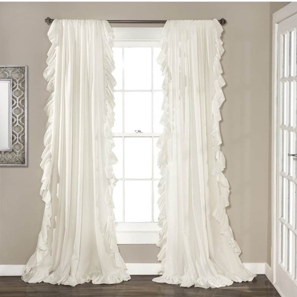 Lush Decor Reyna Ruffle Window Curtain Panel Set White 54 x 120